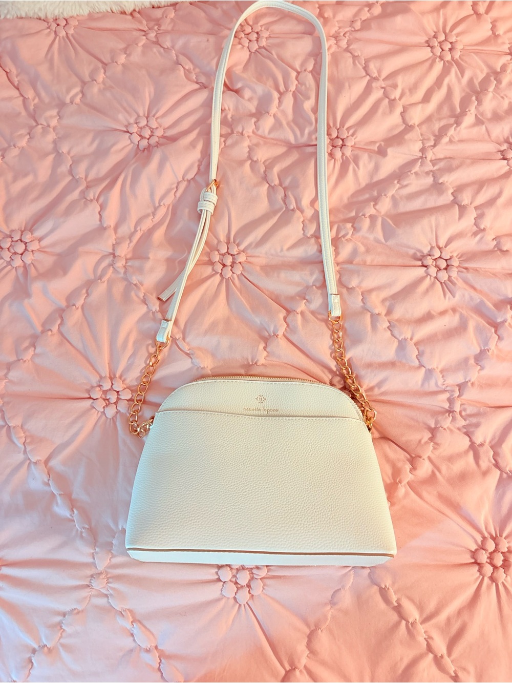 kate spade cream pebbled leather crossbody with gold chain strap